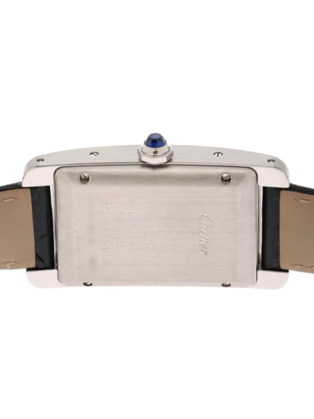 Cartier Tank American MM Watch Steel Crocodile Leather Silver Dial Quartz